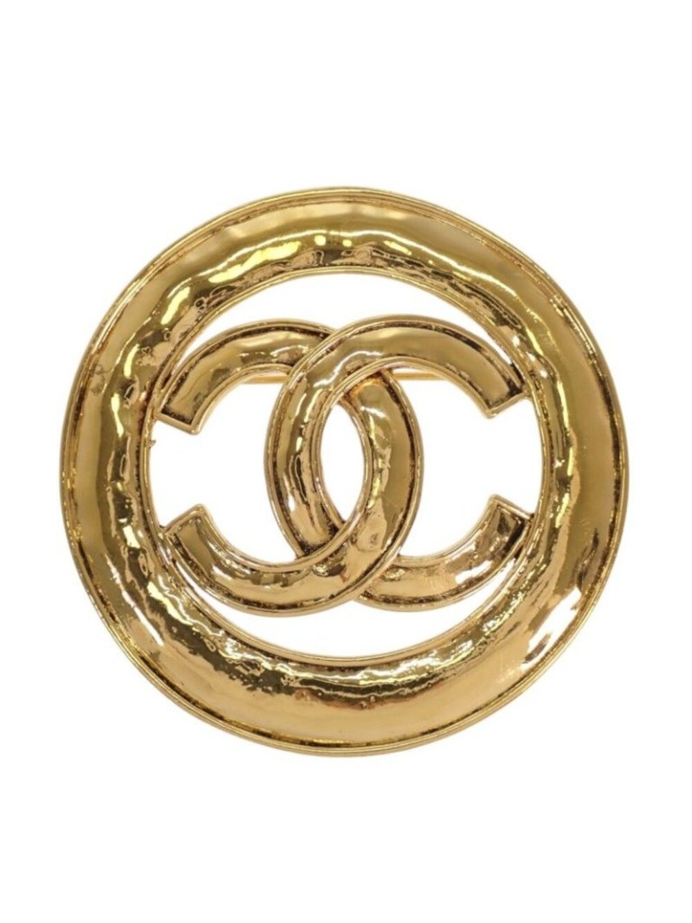Chanel CC Logo Round 94P Vintage Brooch Metal Gold